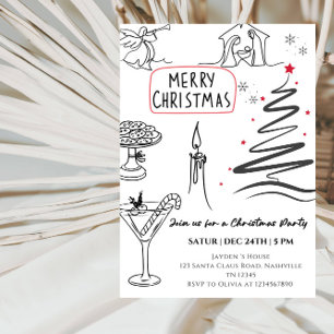 Elegante Weihnachts-Linienkunst-Party Einladung