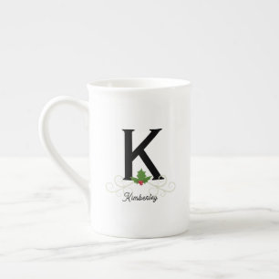 Elegante Weihnachts-Monogramm-Knochen-China-Tasse Prozellantasse