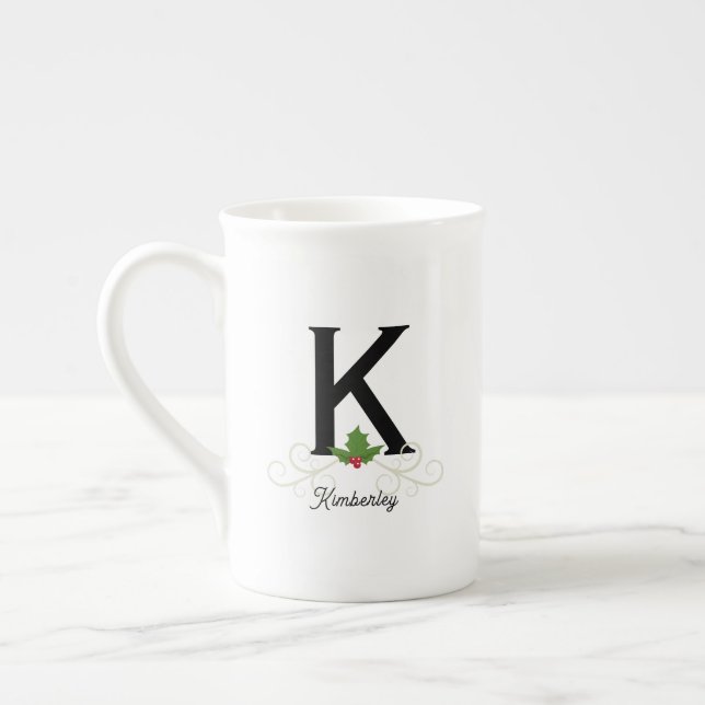 Elegante Weihnachts-Monogramm-Knochen-China-Tasse Prozellantasse (Links)