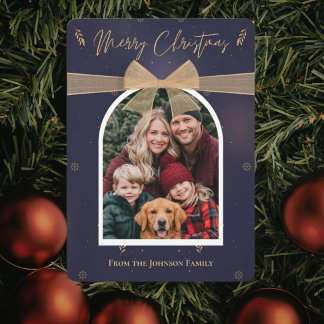 Elegante Weihnachts-Navyblau-Gold-Schleife-Fotokar Feiertagskarte