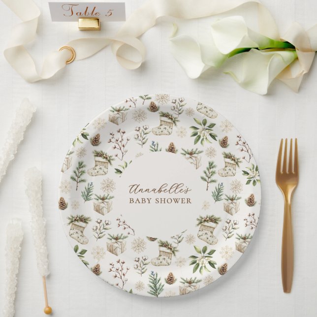 Elegante Weihnachts- oder Winterkindusche Pappteller (Hochzeit)