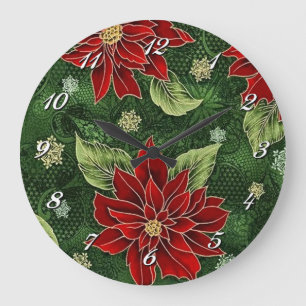 Elegante Weihnachts-Poinsettia-Uhr Große Wanduhr