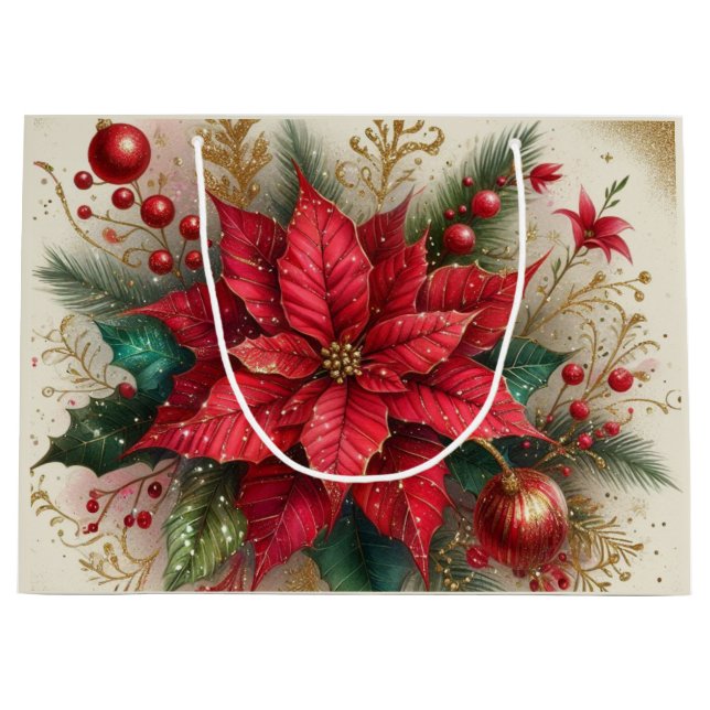 Elegante Weihnachts Red Poinsettia Blume Geschenkt Große Geschenktüte (Vorderseite)