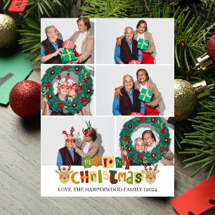 Elegante Weihnachts-Rentier-Familien-Fotocollage Feiertagspostkarte