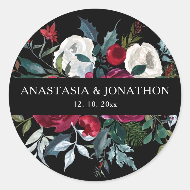 Elegante Weihnachts-Rose Runder Aufkleber (Vorderseite)