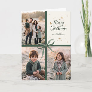Elegante Weihnachts-Schleife Familienfoto-Collage Feiertagskarte
