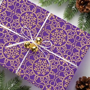 Elegante Weihnachts-Schneeflocke Faux Gold Lila Geschenkpapier