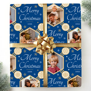 Elegante Weihnachts-Schneeflocken-Foto-Collage Bla Geschenkpapier