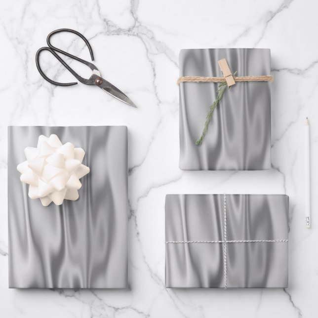 Elegante Weihnachts Silver Imitate Satin Graphic Geschenkpapier Set (Vorderseite)