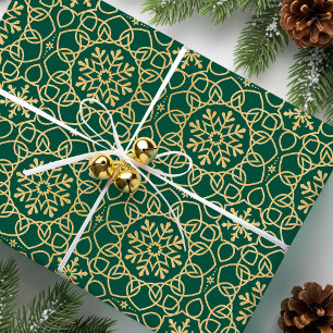 Elegante Weihnachts-Snowflake Imitats Gold Green Geschenkpapier