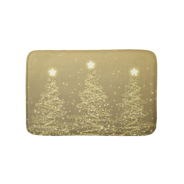 Elegante Weihnachts Sparkling Bäume Gold  Badematte (Vorderseite)