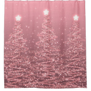 Elegante Weihnachts Sparkling Bäume Rose Gold  Duschvorhang