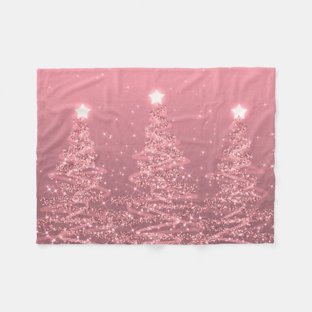 Elegante Weihnachts Sparkling Bäume Rose Gold  Fleecedecke (Vorderseite (Horizontal))