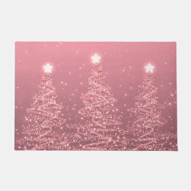 Elegante Weihnachts Sparkling Bäume Rose Gold  Fußmatte (Vorderseite)