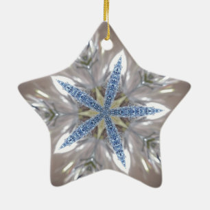 Elegante Weihnachts-Star Shiny Blue White Keramikornament