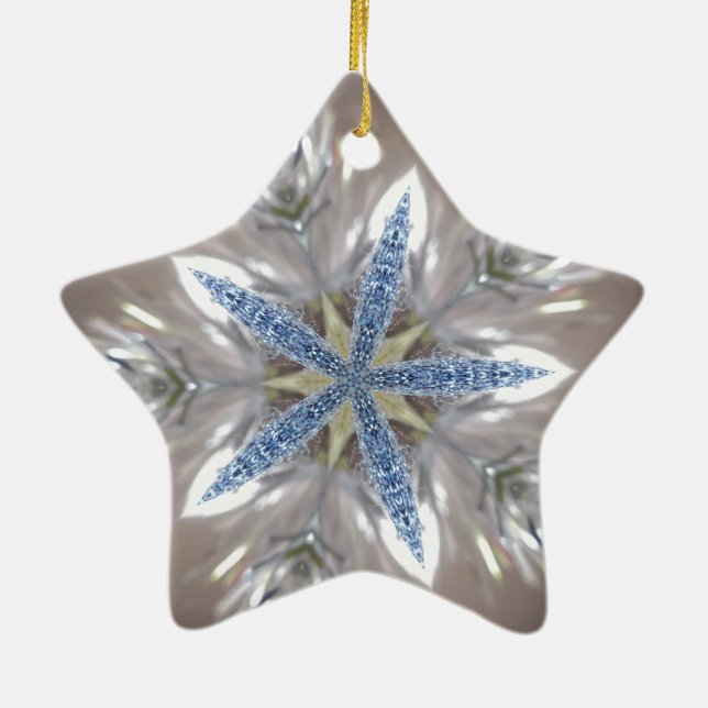 Elegante Weihnachts-Star Shiny Blue White Keramikornament (Hinten)