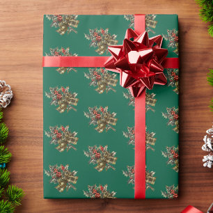 Elegante Weihnachts-Stechpalme rot und grün Geschenkpapier