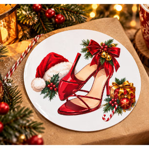 Elegante Weihnachts-Stickerfolie mit High Heel und Runder Aufkleber