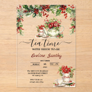 Elegante Weihnachts-Teeparty Florale Brautparty Acryleinladungen