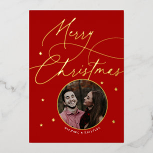 Elegante Weihnachts-Verlobungs-Kalligrafie-Foto Folien Feiertagskarte