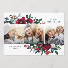 Elegante Weihnachts Winter Blume 3 Foto Gruß Feiertagskarte