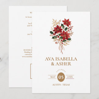 Elegante Weihnachts-Winter-Poinsettien-Hochzeit QR Einladung