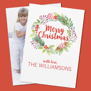 Elegante Weihnachts-Wreath-Foto-Urlaubskarte Feiertagskarte