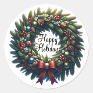 Elegante Weihnachts-Wreath Happy Holidays Runder Aufkleber