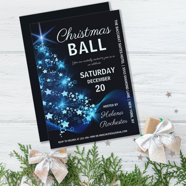Elegante Weihnachtsball Blue Tree Holiday Party Einladung (Von Creator hochgeladen)
