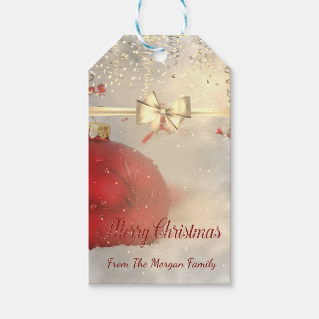 Elegante Weihnachtsbälle, Bow, Confetti Geschenkanhänger (Vorderseite)