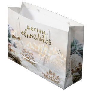 Elegante Weihnachtsbälle Goldene Schneeflocken Große Geschenktüte