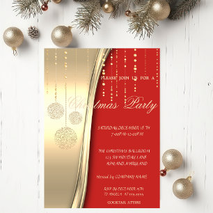 Elegante Weihnachtsbälle, Rot, Gold Corporate Part Einladung
