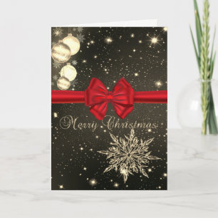 Elegante Weihnachtsbälle, Schneeflocke, rote Schle Feiertagskarte
