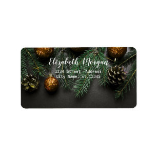 Elegante Weihnachtsbälle, Zweigstelle Pine Tree Adressaufkleber