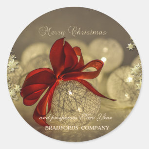 Elegante Weihnachtsballs Red Bow Stars Company Runder Aufkleber