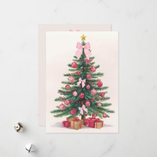Elegante Weihnachtsbaum mit rosa Schleifen Feierta Feiertagskarte