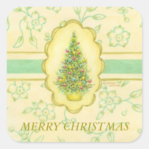 Elegante Weihnachtsbaum-Stickers Quadratischer Aufkleber