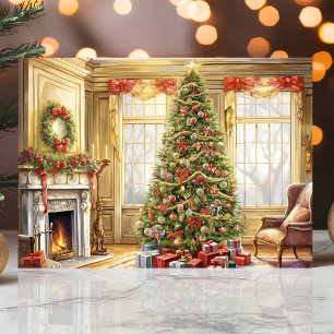 Elegante Weihnachtsbaum-Wohnzimmerszene Feiertagskarte