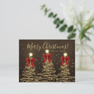 Elegante Weihnachtsbäume im Urlaub Gold mit roten  Postkarte