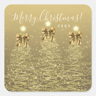 Elegante Weihnachtsbäume im Urlaub Gold mit Schlei Quadratischer Aufkleber