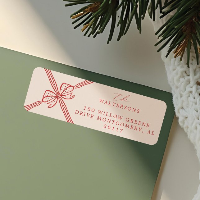 Elegante Weihnachtsbäume & Ribbon Gegenwart (Elegant Christmas Bow & Ribbon Present Label)