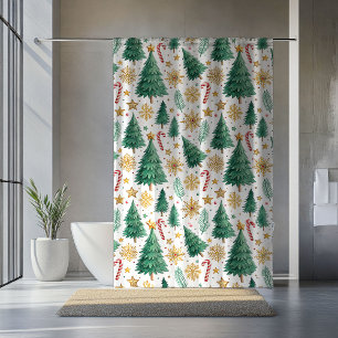 Elegante Weihnachtsbäume Rot Grün Gold Badezimmer Duschvorhang