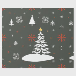 Elegante Weihnachtsbäume und Schneeflocken Geschenkpapier