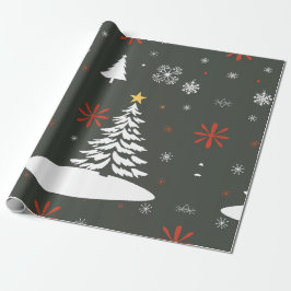 Elegante Weihnachtsbäume und Schneeflocken Geschenkpapier
