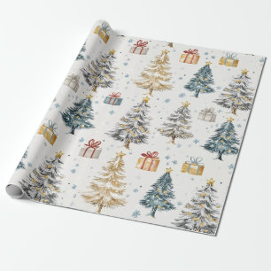 Elegante Weihnachtsbäume Vintage Geschenkpapier