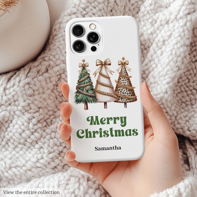 Elegante Weihnachtsbäume Wasserfarbe Leopard  Case-Mate iPhone Hülle (Elegant Christmas trees watercolor leopard phone case gift)