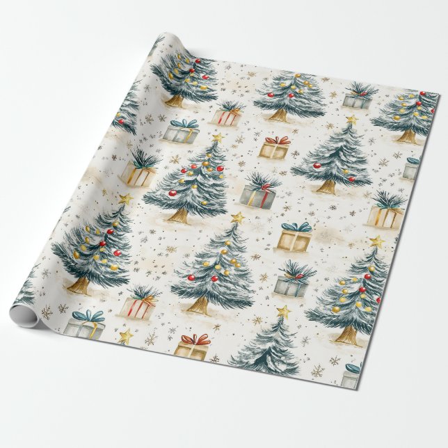 Elegante Weihnachtsbaumen Geschenkpapier (Ungerollt)