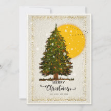 Elegante Weihnachtsbaumkarte mit goldenem Sonnende