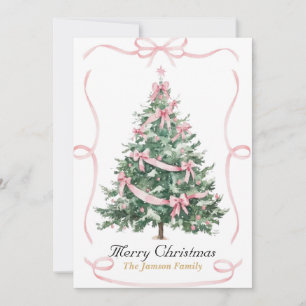 Elegante Weihnachtsbaumkarte mit rosa Schleife Einladung