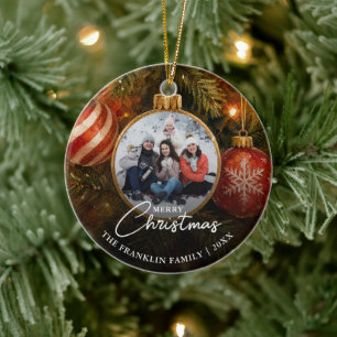 Elegante Weihnachtsbaumkugeln Foto Keramik Ornament